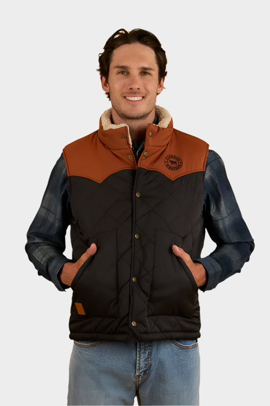 Ringers Western Mens McKinlay Puffer Vest - Black / Tobacco