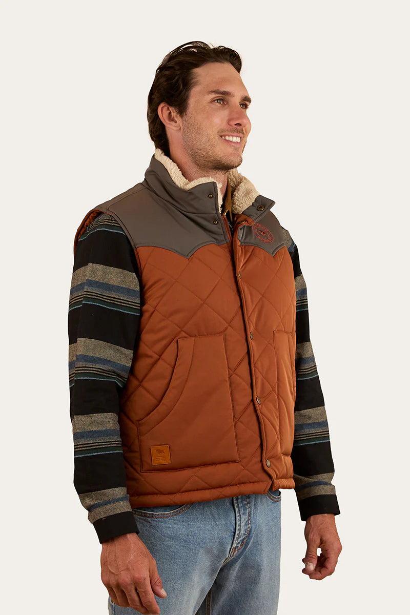 Ringers Western Mens McKinlay Puffer Vest - Tobacco / Charcoal
