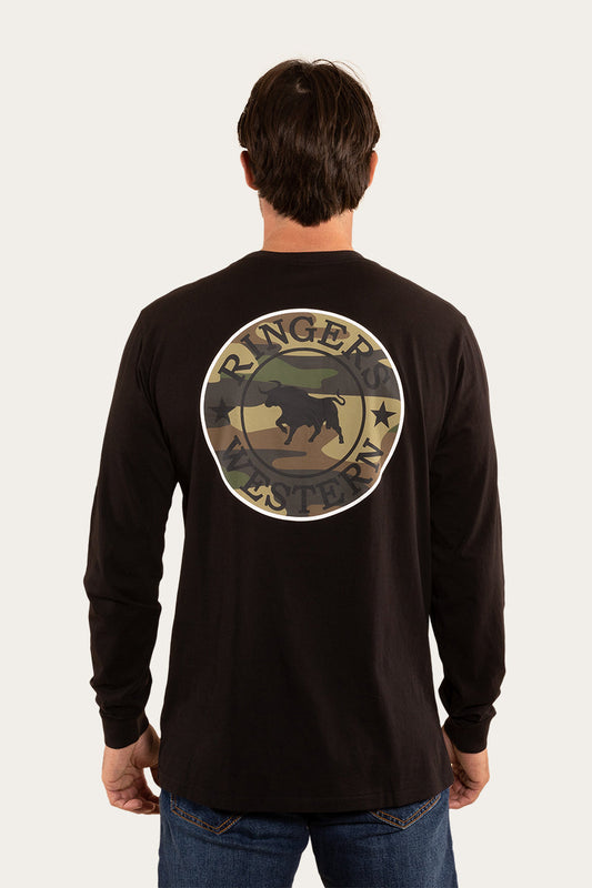 RINGERS WESTERN SIGNATURE BULL MENS LOOSE FIT L/S T-SHIRT - BLK/CAMO