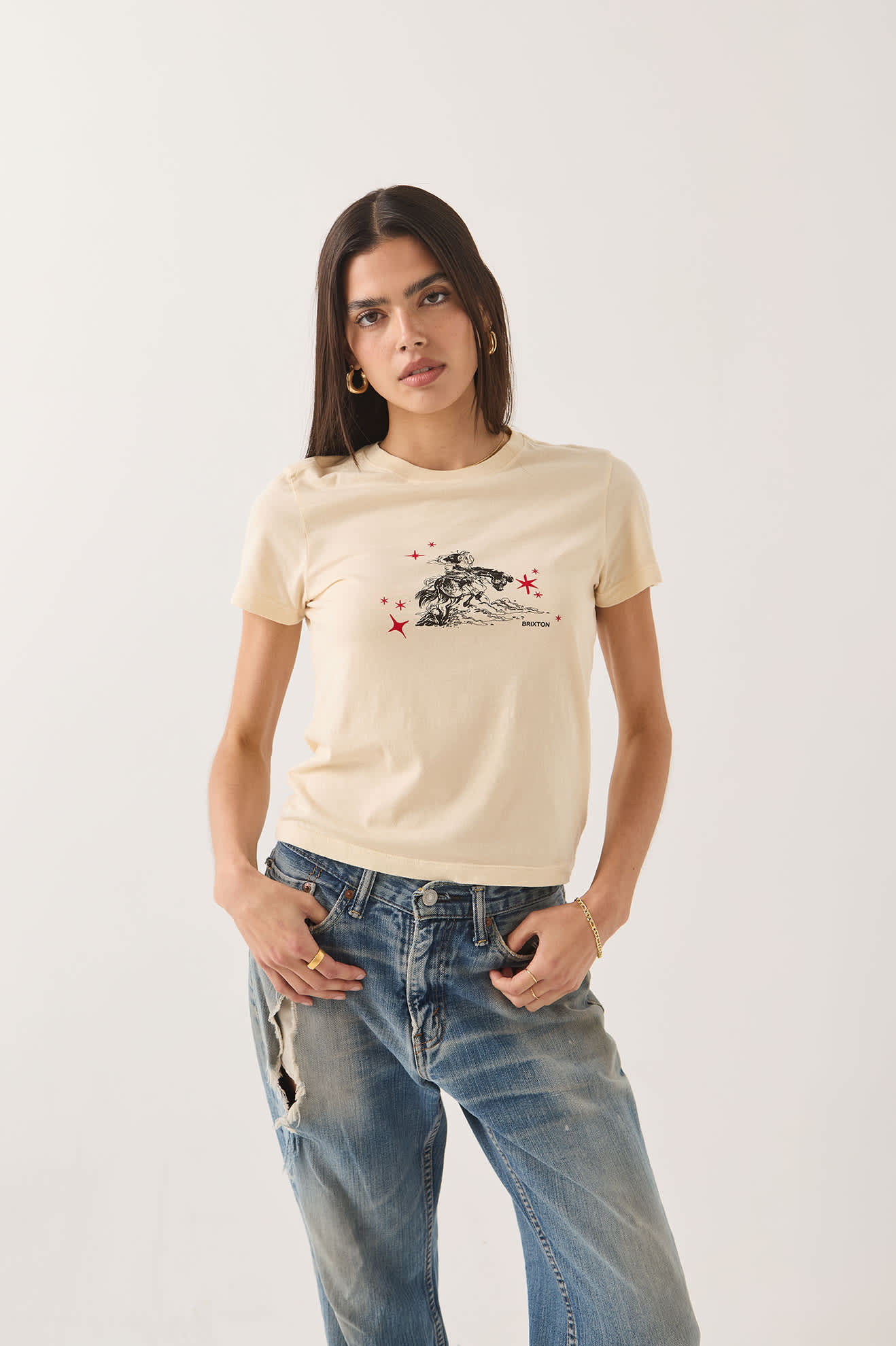 Brixton Women's Mid Century Ranch Slim Crew T-Shirt - Whitecap