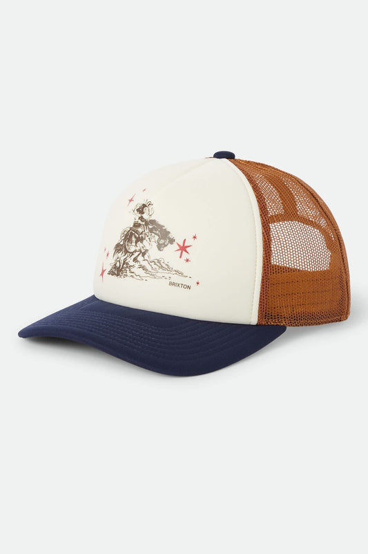 Brixton Unisex Mid Century Ranch Trucker Hat - Off White/Washed Navy/Caramel