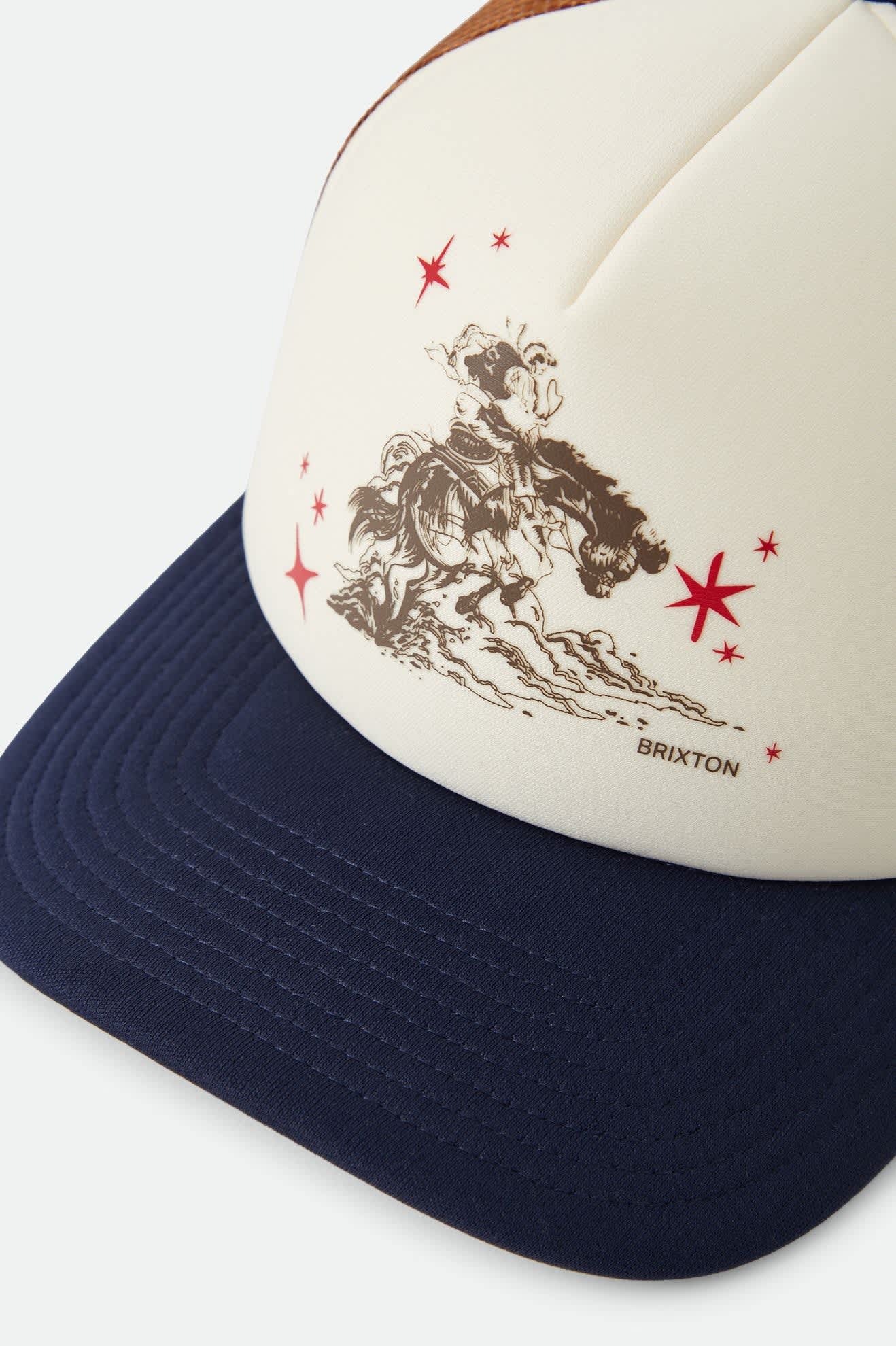 Brixton Unisex Mid Century Ranch Trucker Hat - Off White/Washed Navy/Caramel
