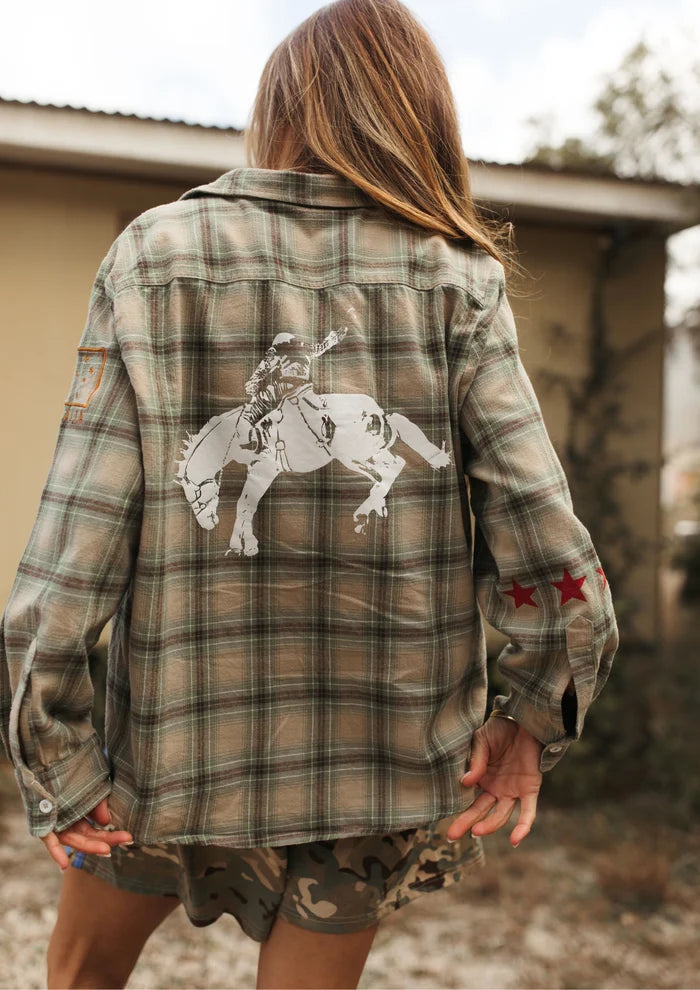 FAR MER Military Check Boyfriend Button Up