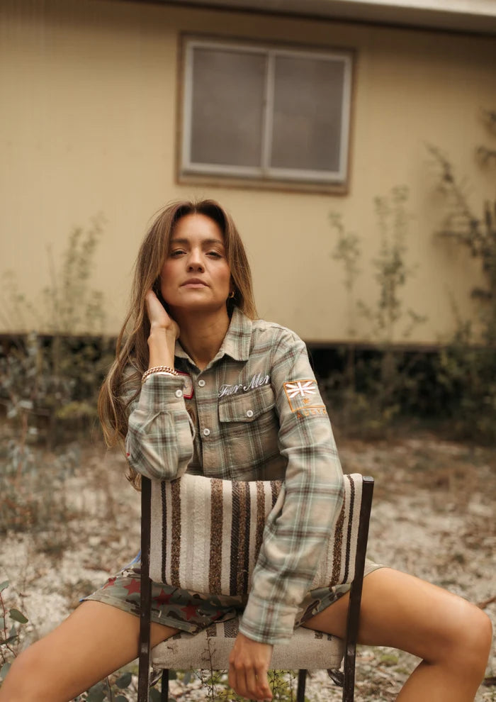 FAR MER Military Check Boyfriend Button Up