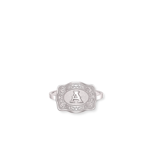 SpurWest Mini Belt Buckle Ring (Initial) U.S. Ring size 6-10 below - half sizes available- Silver
