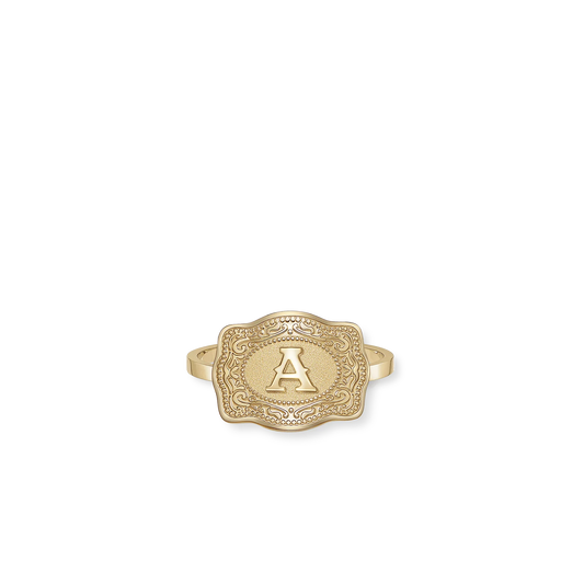 SpurWest Mini Belt Buckle Ring (Initial) U.S. Ring size 6-10 below - half sizes available - Gold