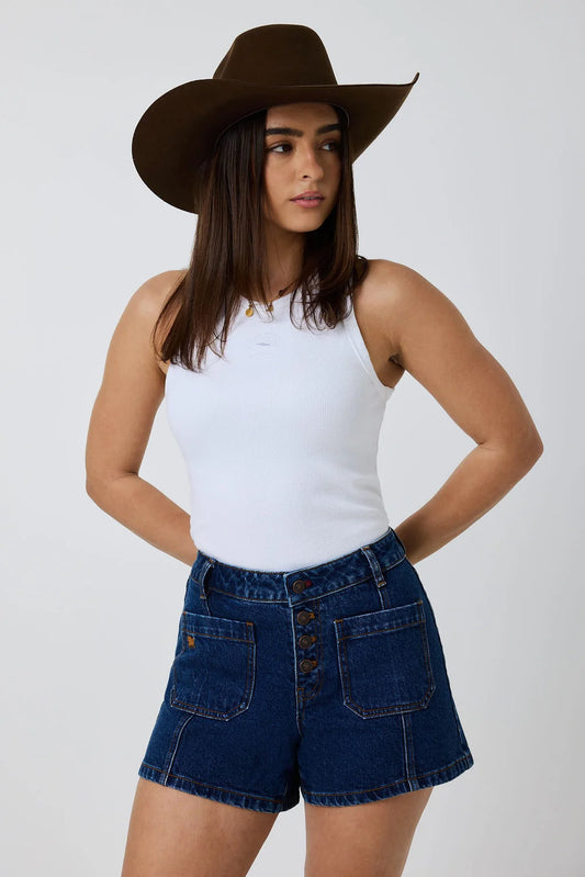 Ringers Western Mollie Women’s High Rise Sailor Denim Shorts - Classic Blue