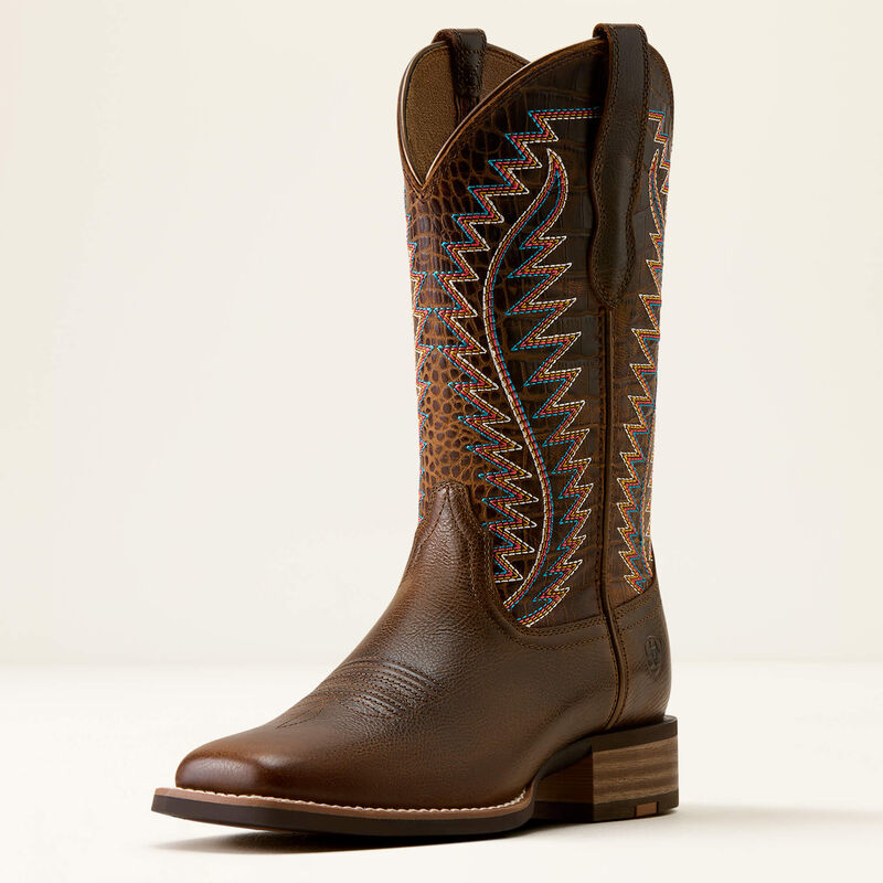 Ariat Women's Monte Vista Wide Square Toe Western Boot - Wicker Chocolate Croc Print