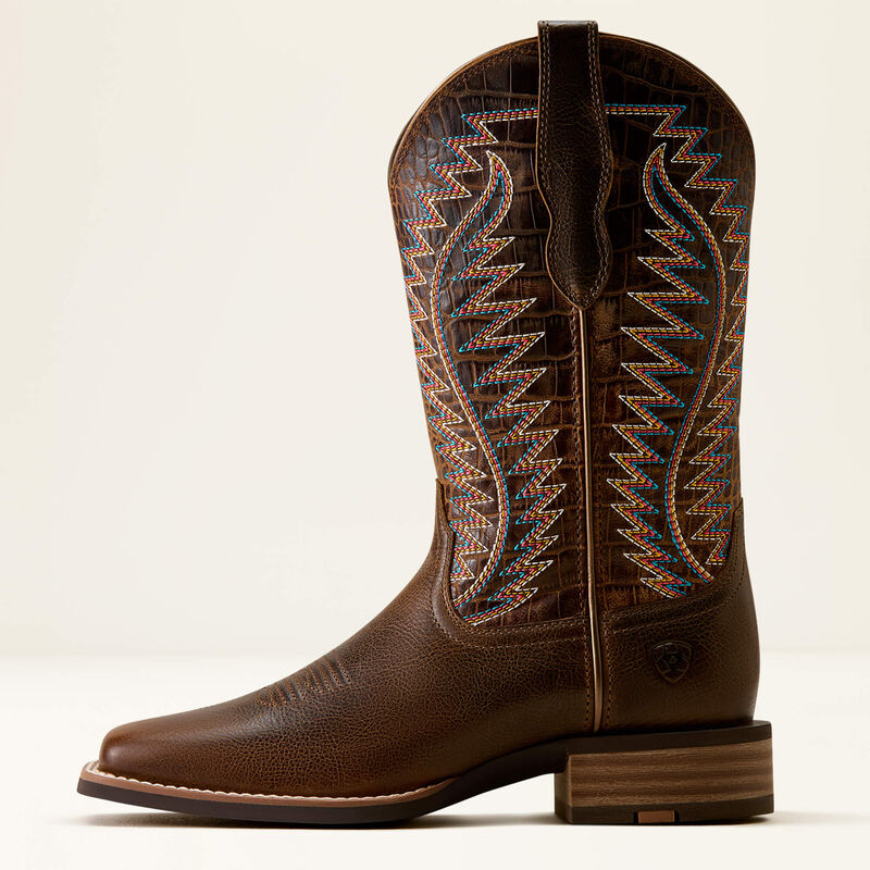 Ariat Women's Monte Vista Wide Square Toe Western Boot - Wicker Chocolate Croc Print