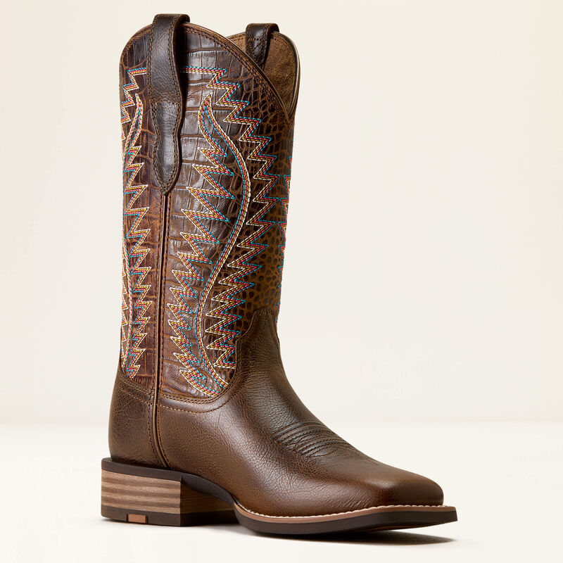 Ariat Women's Monte Vista Wide Square Toe Western Boot - Wicker Chocolate Croc Print