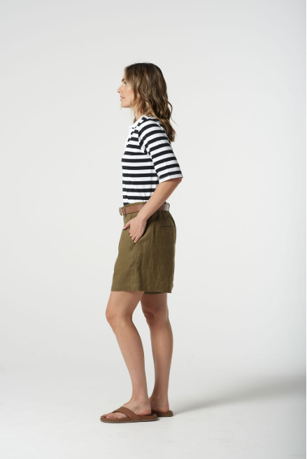 Goondiwindi Cotton ¾ Sleeve Stripe Polo - White/Navy