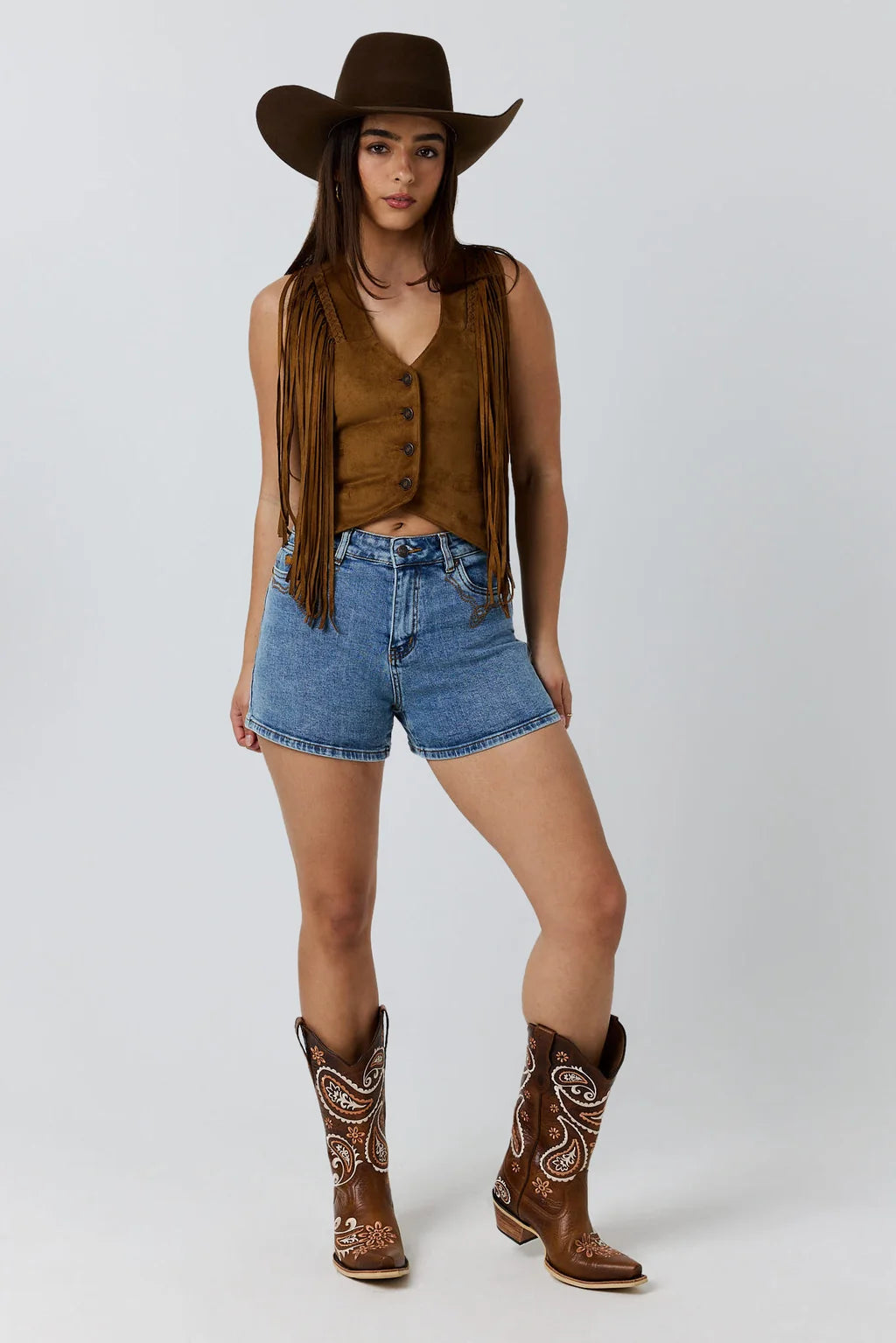 Ringers Western Nashville Womens Faux Suede Trim Short - Mid Blue
