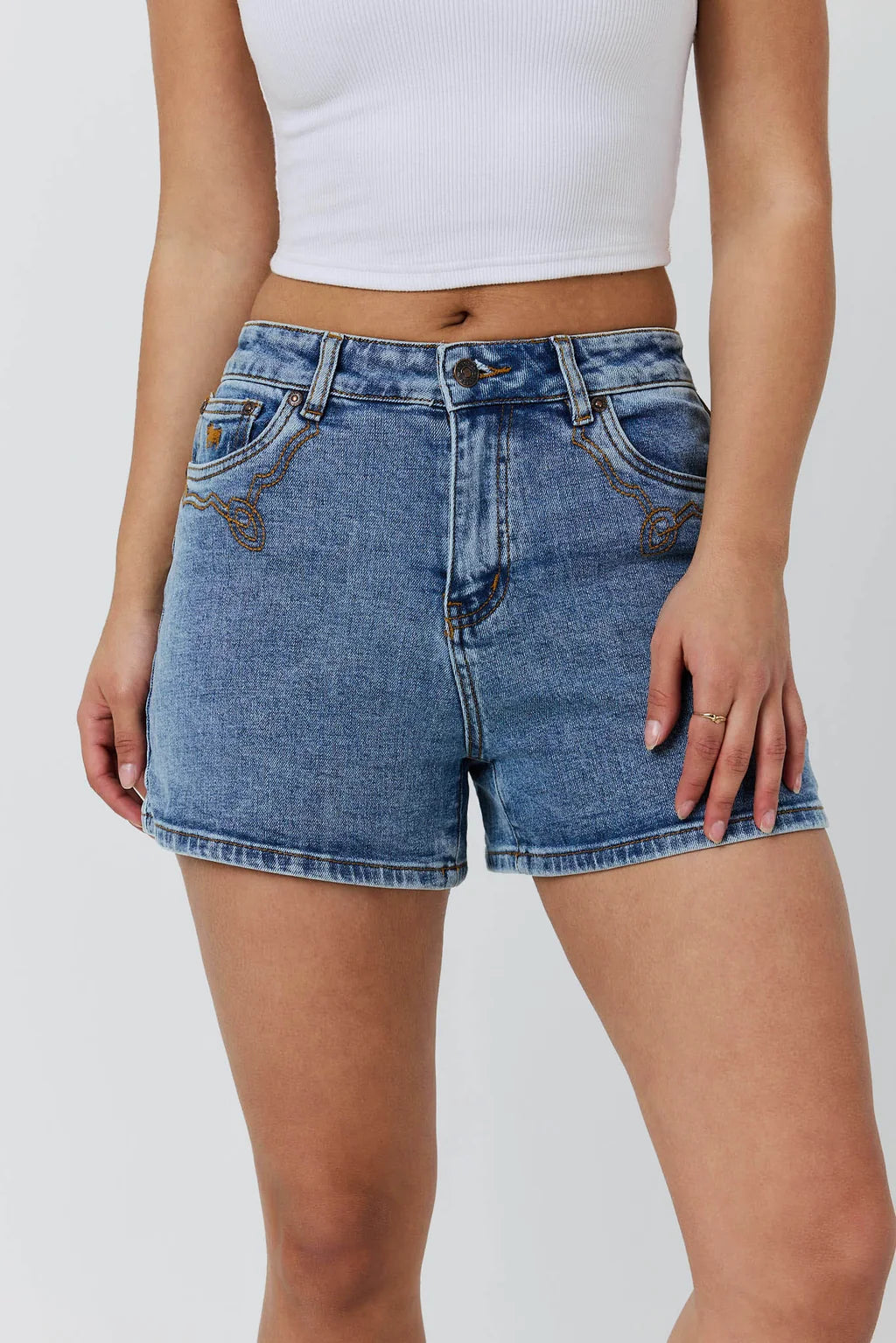 Ringers Western Nashville Womens Faux Suede Trim Short - Mid Blue