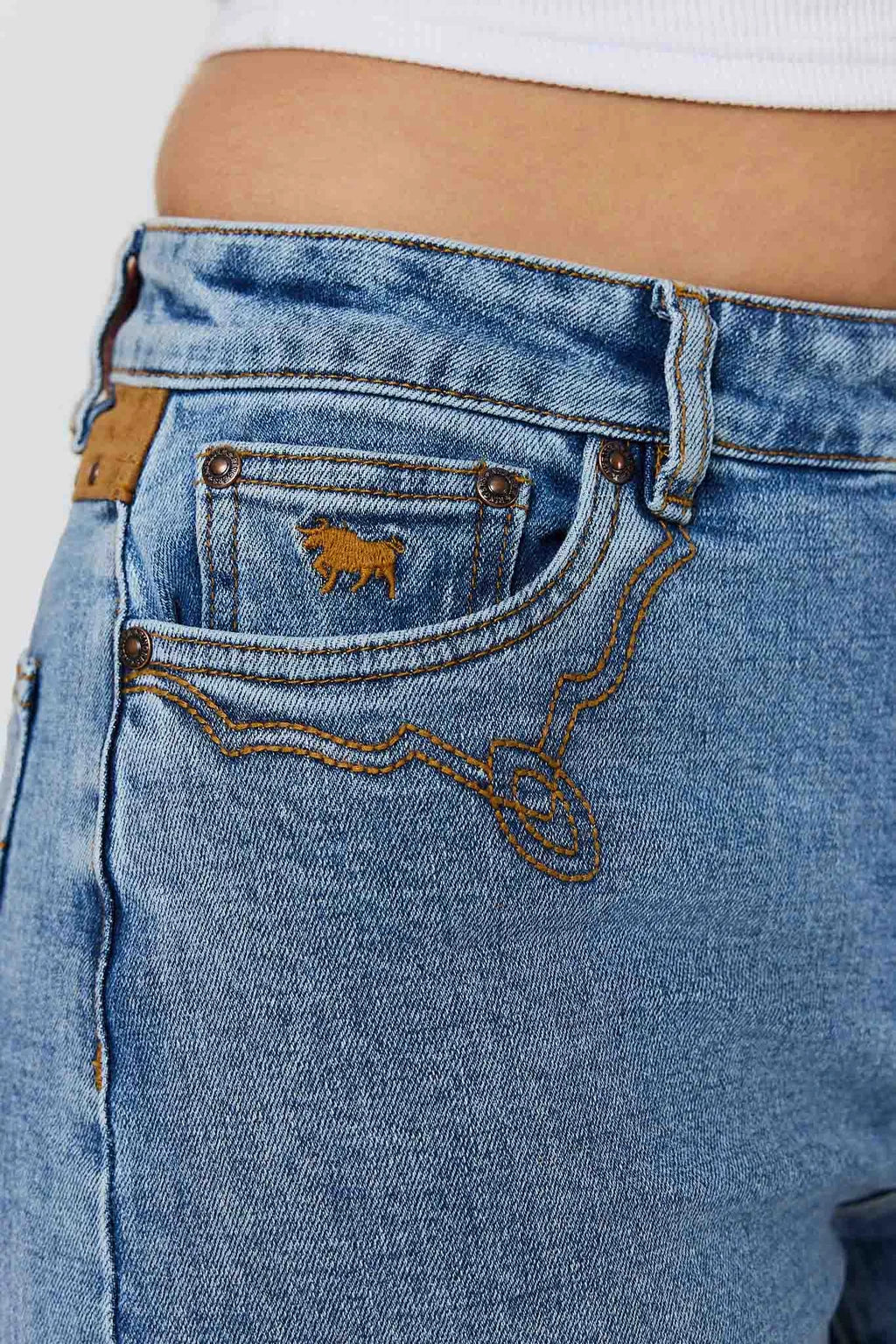 Ringers Western Nashville Womens Faux Suede Trim Short - Mid Blue