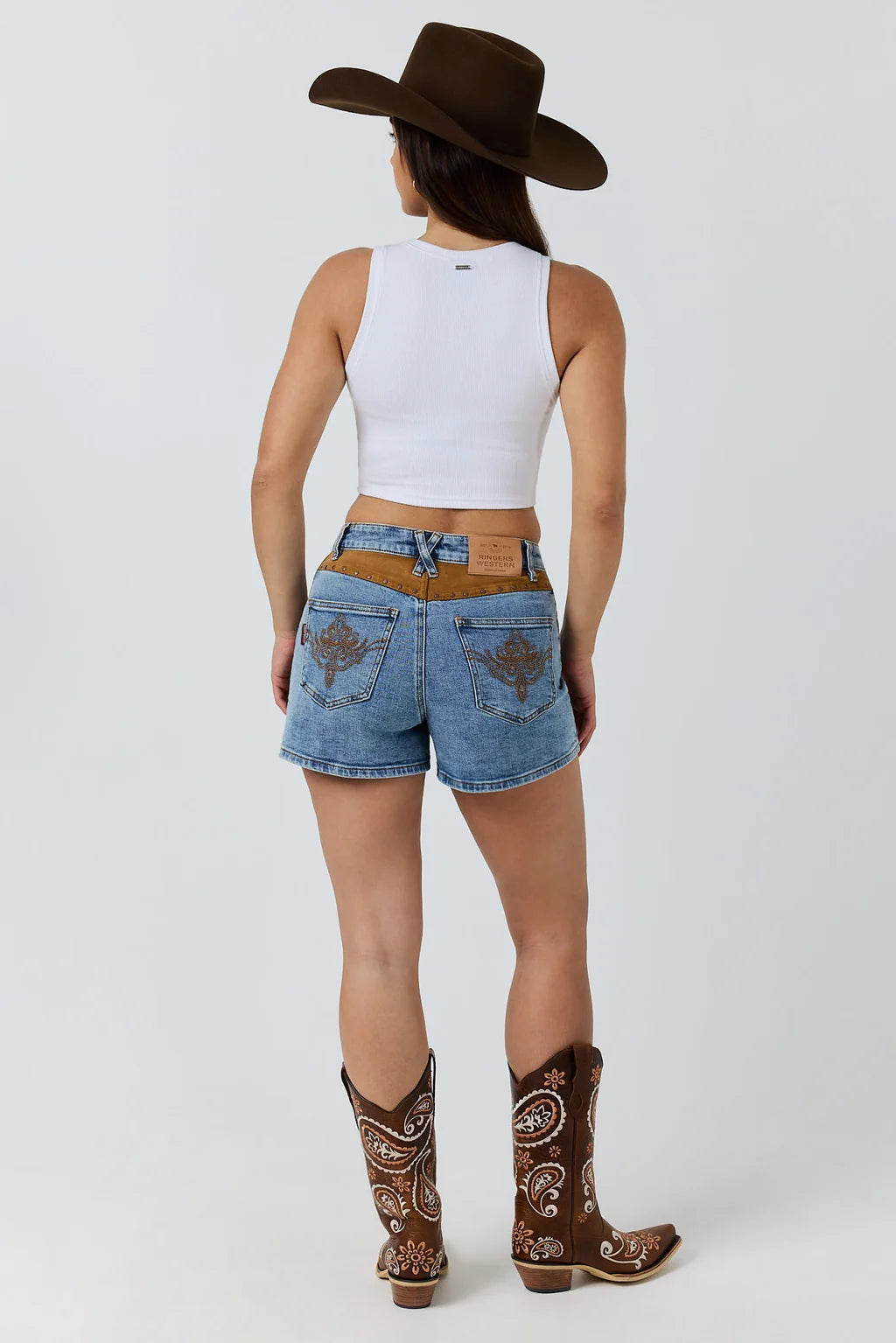 Ringers Western Nashville Womens Faux Suede Trim Short - Mid Blue