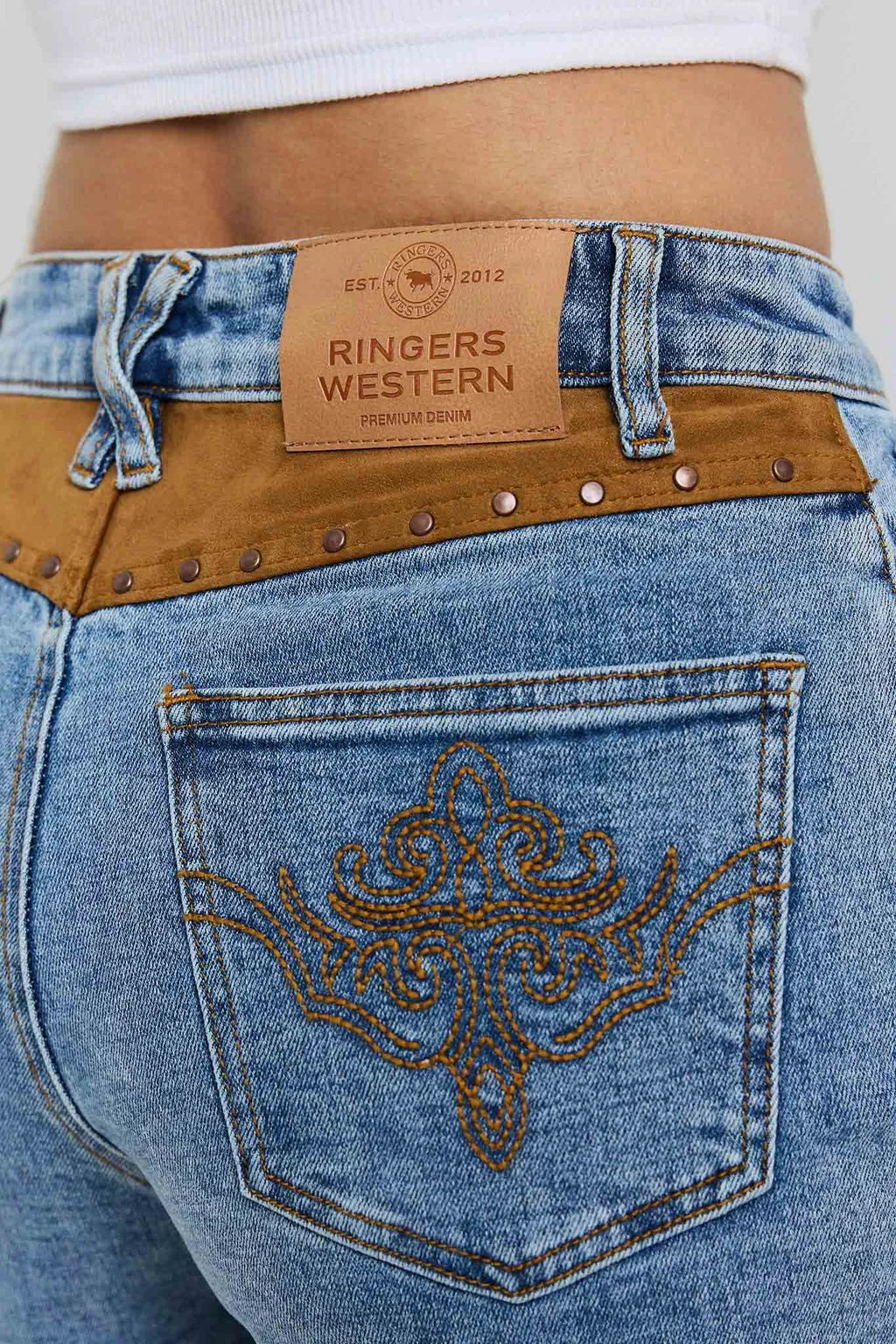 Ringers Western Nashville Womens Faux Suede Trim Short - Mid Blue