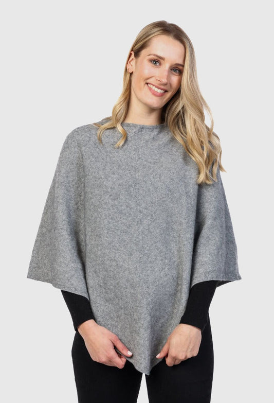 Native World Crew Neck Possum Merino Wool Silk Poncho_Silver
