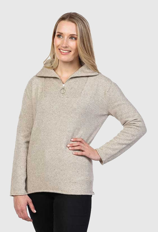 Native World Possum Merino Half Zip Sweater (Natural)