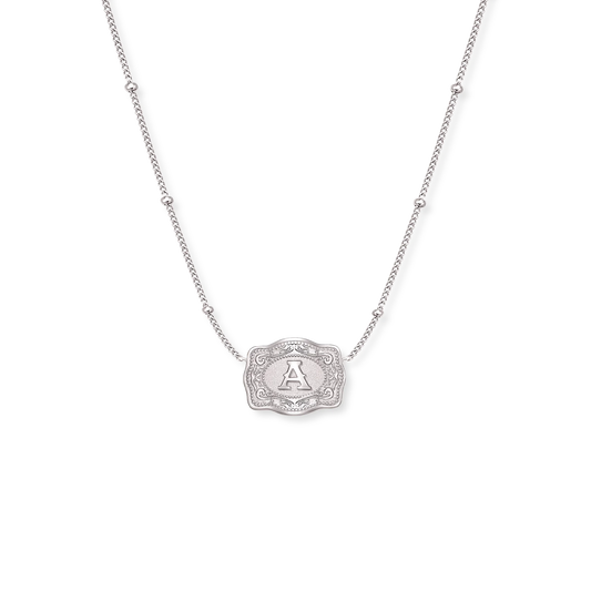 SpurWest Ultra Mini Belt Buckle Necklace (Initial) - Silver