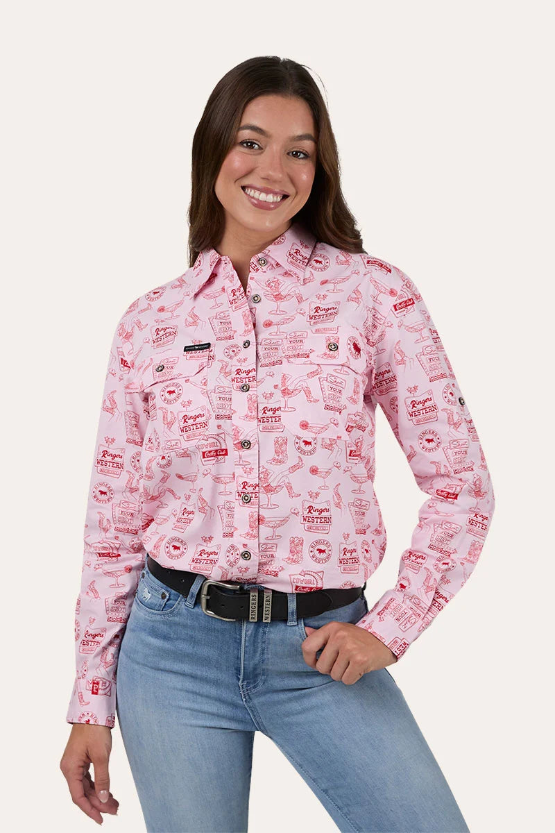 Ringers Western Womens One Margarita Full Button Work Shirt - Barely Pink