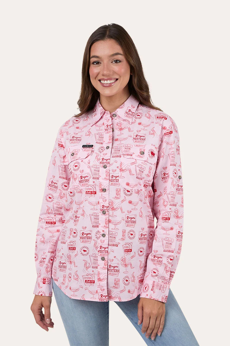 Ringers Western Womens One Margarita Full Button Work Shirt - Barely Pink