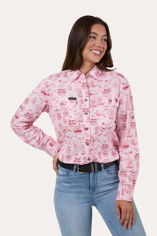 Ringers Western Womens One Margarita Full Button Work Shirt - Barely Pink