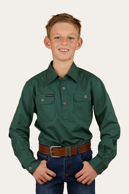 Ringers Western Kid's Ord River Half Button Work Shirt - Pine