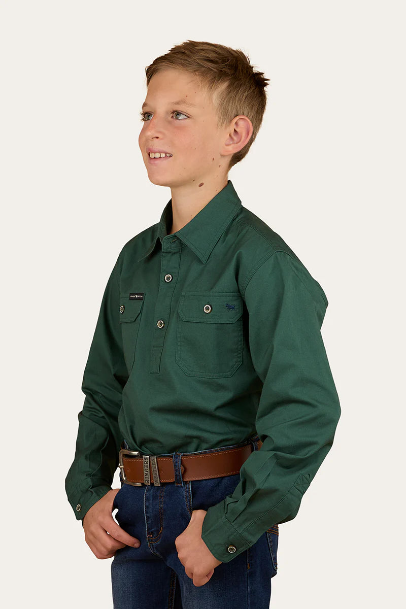 Ringers Western Kid's Ord River Half Button Work Shirt - Pine