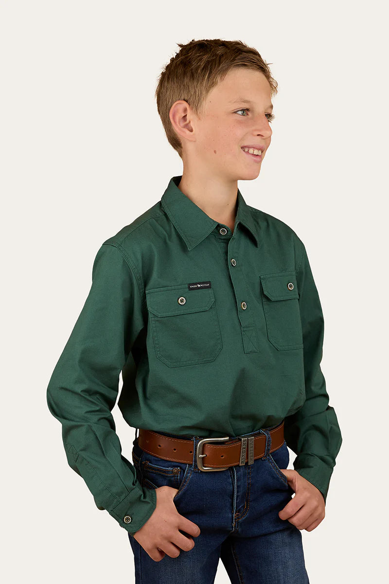 Ringers Western Kid's Ord River Half Button Work Shirt - Pine