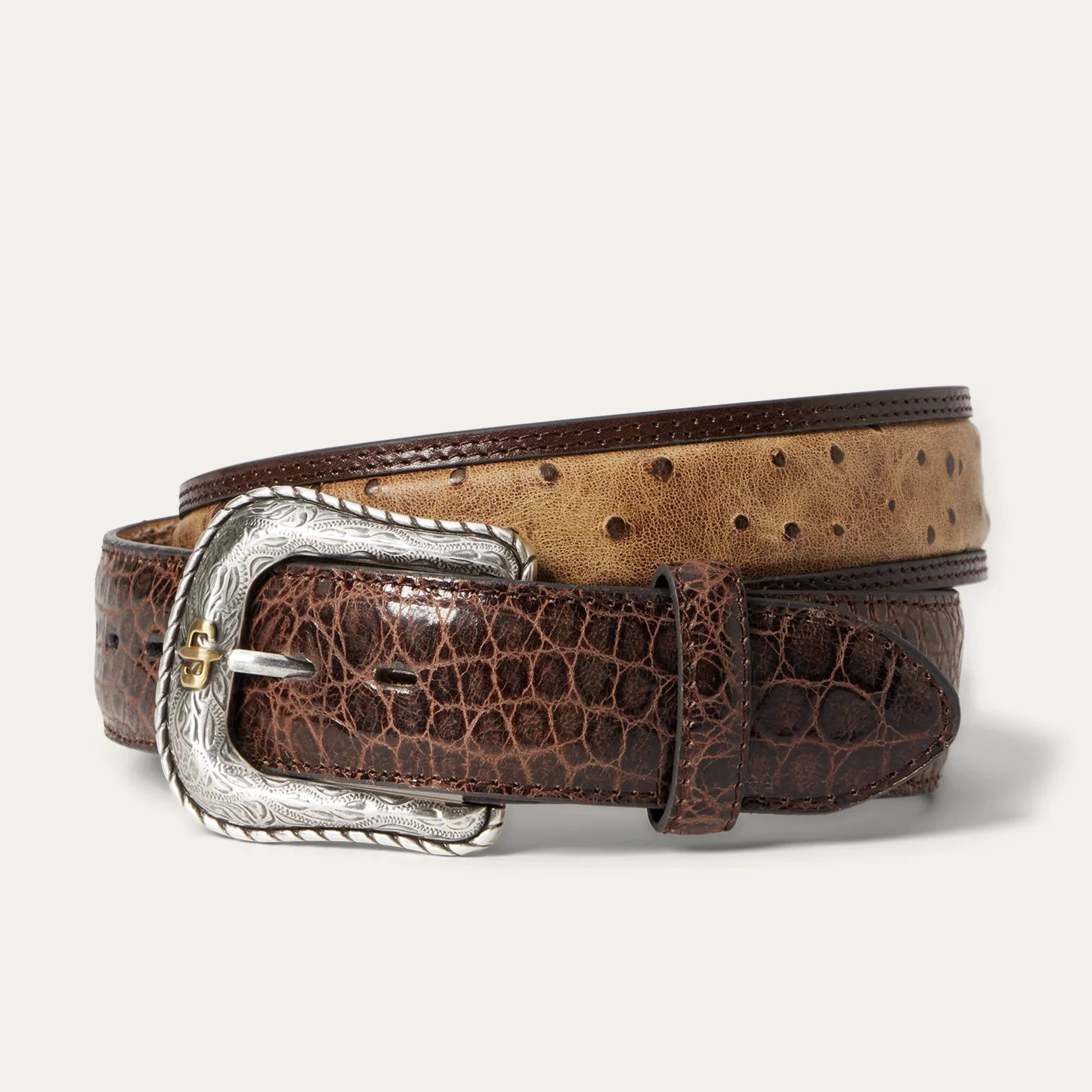 Stetson Ostrich Print Croco Embossed Western Tabs Belt - Cognac/California Nut- 38mm