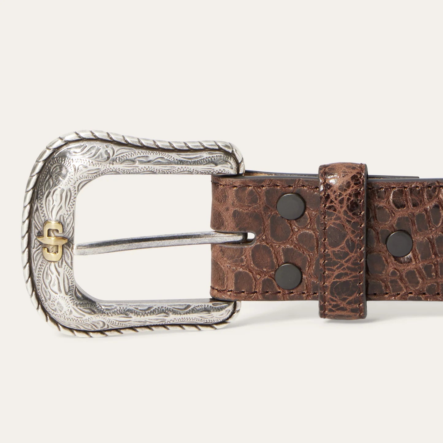 Stetson Ostrich Print Croco Embossed Western Tabs Belt - Cognac/California Nut- 38mm