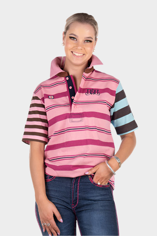 HITCHLEY & HARROW RUGBY COLLECTION - RC01-8 PINK/NAVY/RASPBERRY RUGBY FIT POLO