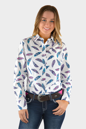 Pure Western Women's Nora Print L/S Shirt (White)