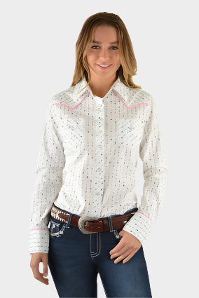 Pure Western Women's Toni Print L/S Shirt (White)