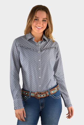 Pure Western Women's Britt Print L/S Shirt (Navy/White)