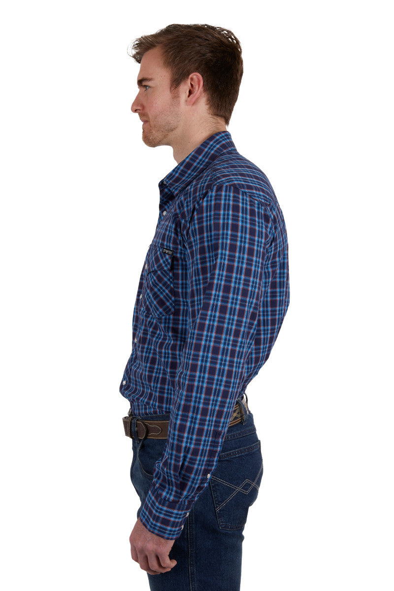 PURE WESTERN MENS ROWAN LONG SLEEVE SHIRT (NAVY/RED)