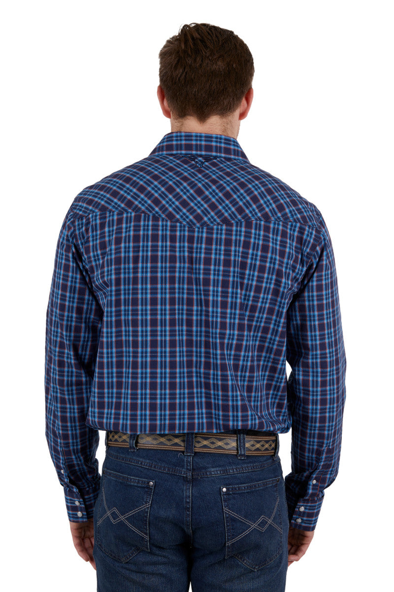 PURE WESTERN MENS ROWAN LONG SLEEVE SHIRT (NAVY/RED)