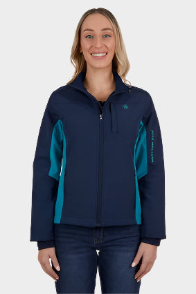 PURE WESTERN WOMENS TRACY SOFT SHELL JACKET (NAVY/AQUA)