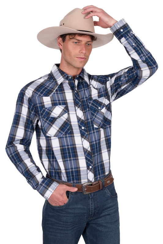 Pure Western Men's Nicholas Ls Shirt - Navy/Tan