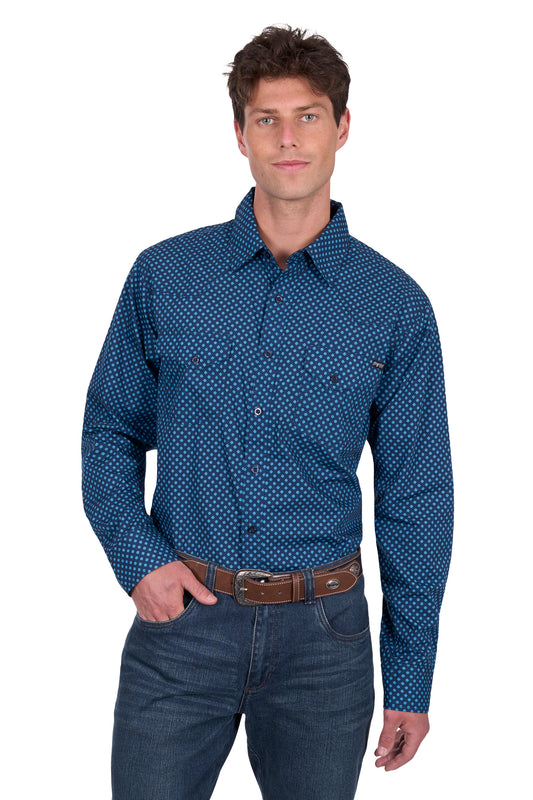 Pure Western Men's Brandon Ls Shirt - Navy/Blue