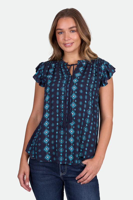 Pure Western Women's Estella SL Blouse - Navy