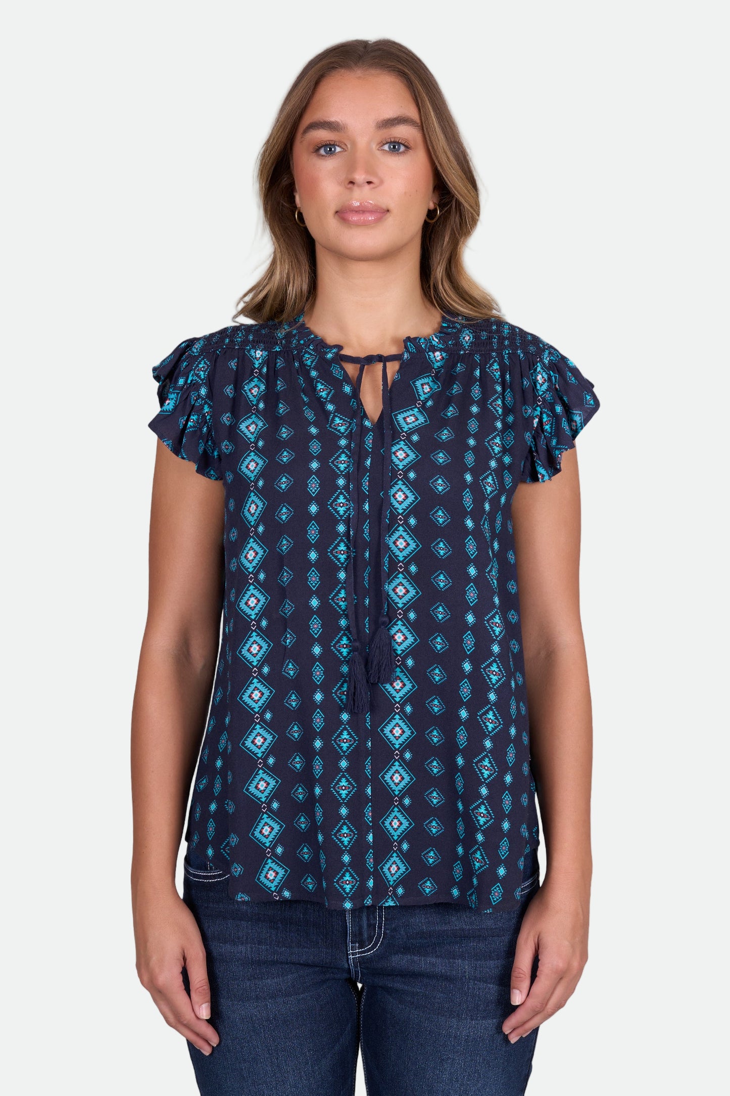 Pure Western Women's Estella SL Blouse - Navy