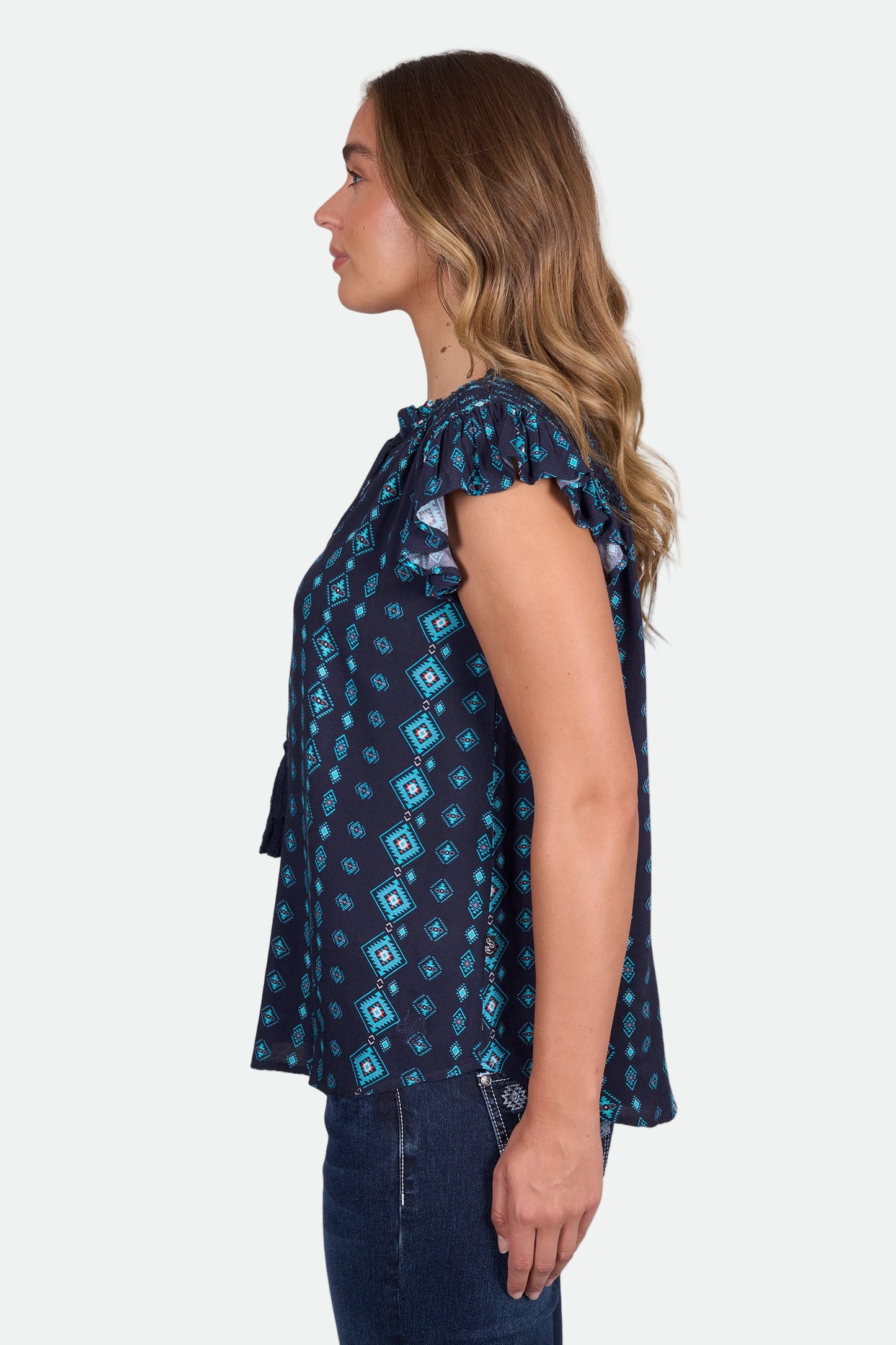 Pure Western Women's Estella SL Blouse - Navy