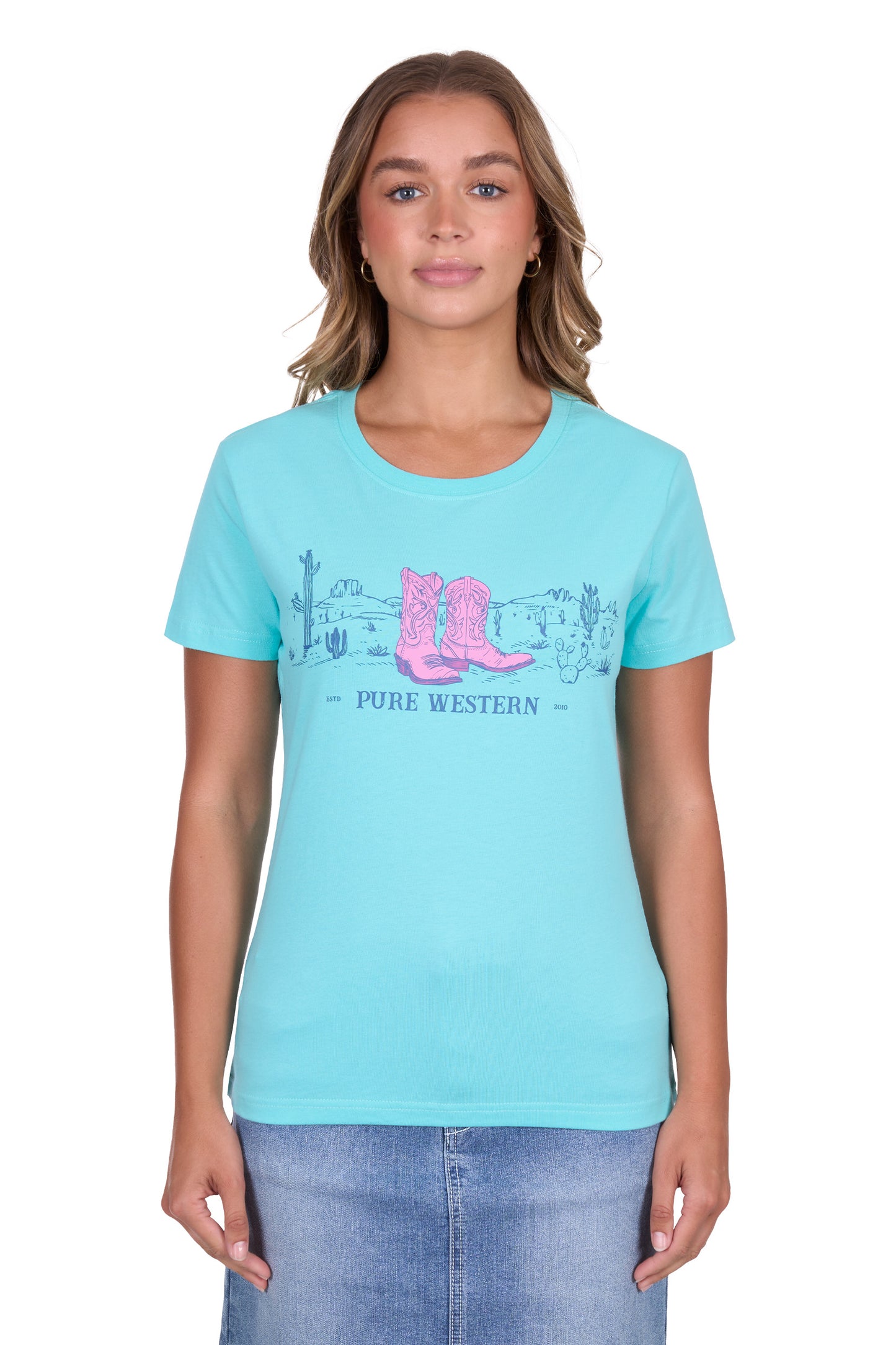 Pure Western Women's Shelly Ss Tee - Turquoise