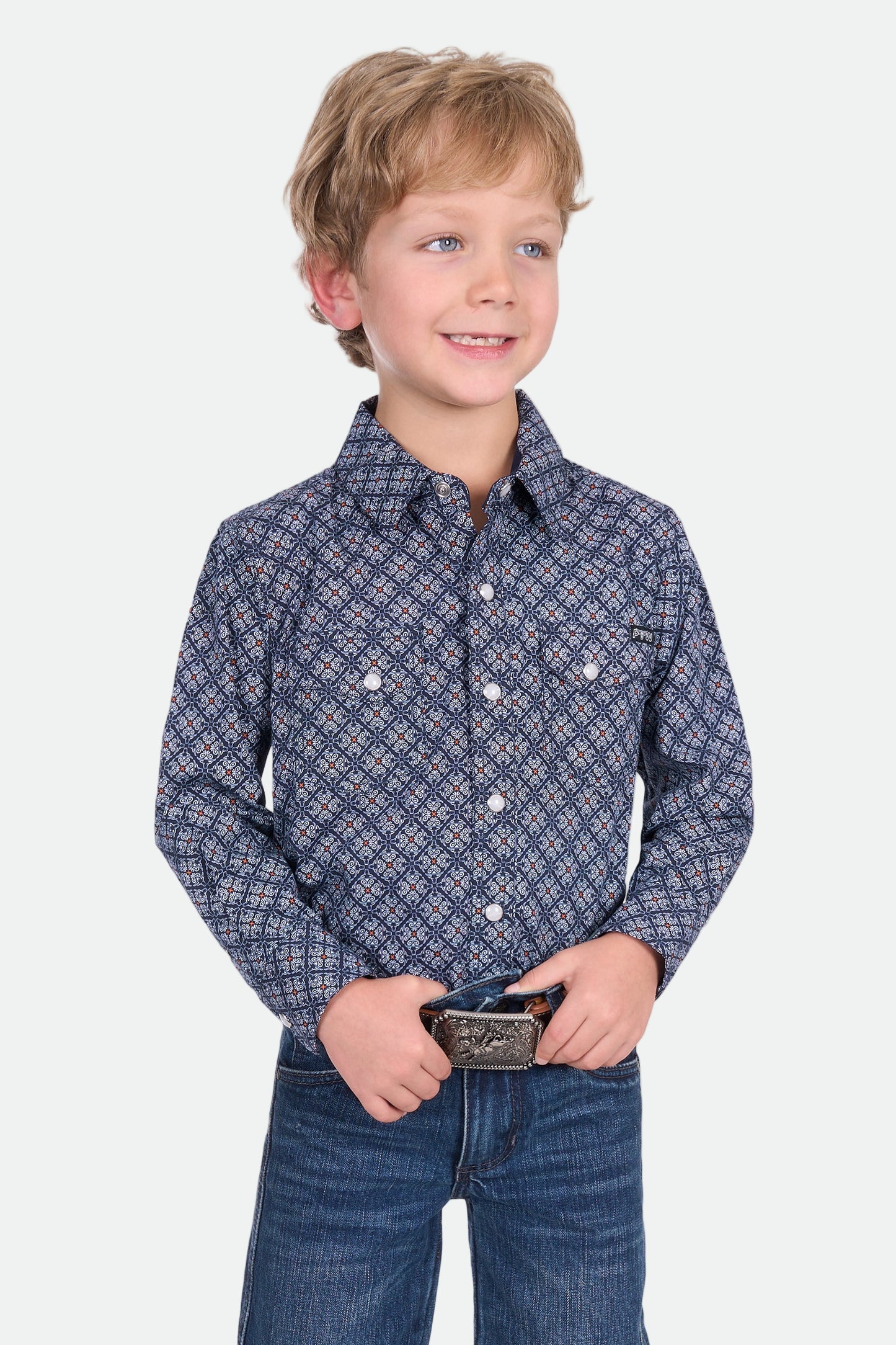 Pure Western Boy's Douglas Ls Shirt - Navy/White