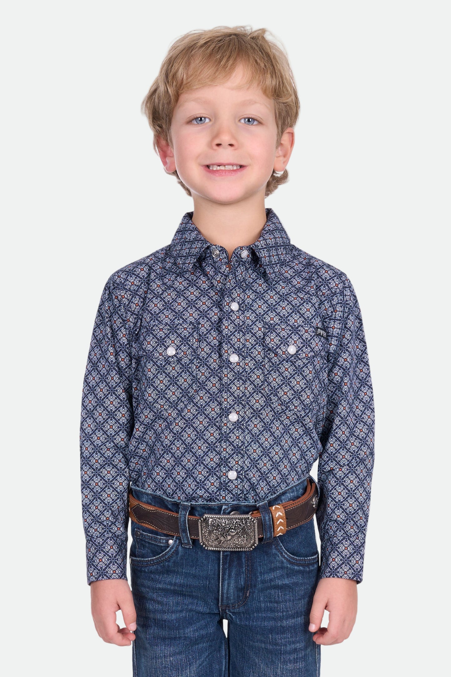 Pure Western Boy's Douglas Ls Shirt - Navy/White
