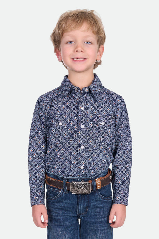 Pure Western Boy's Douglas Ls Shirt - Navy/White