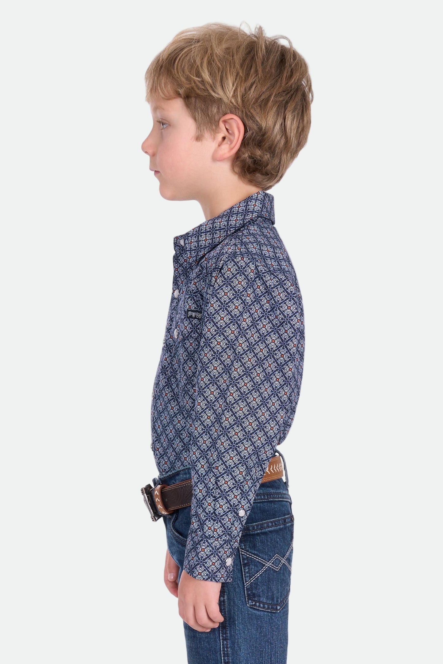 Pure Western Boy's Douglas Ls Shirt - Navy/White
