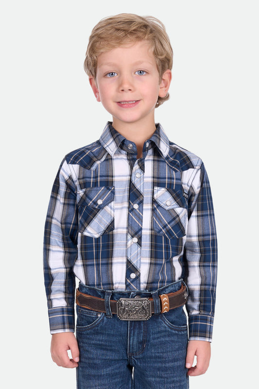 Pure Western Boy's Nicholas Ls Shirt - Navy/Tan