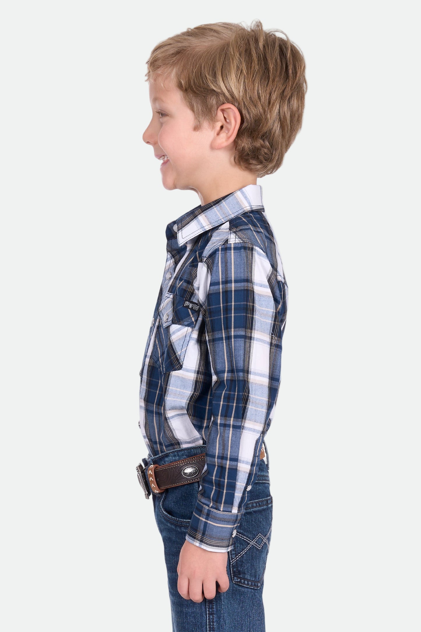 Pure Western Boy's Nicholas Ls Shirt - Navy/Tan